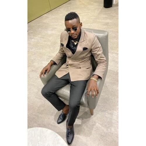 Costume Homme Khaki Peak Lapel Wedding Men Suits Party Prom Slim Fit Tuxedo Groom Terno Masculino Blazer 2 Pcs Jacket+Pant