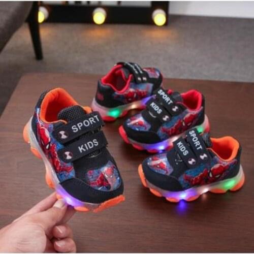 New Children Sneakers Kids Shoes With Light Casual Breathable Non-slip Sport Tenis Infantil LED Spiderman Baby Boys Sneakers