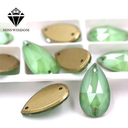 New 11X18mm flatback glass double hole crystal sew on rhinestones Teardrop Olive Mocha Flat buckle diy clothing accessories