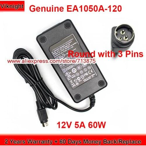 Genuine EA1050A-120 60W Charger 12V 5A AC Adapter Round with 3 Pins Plug Power Supply