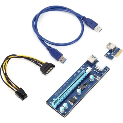 PCI Express Riser Card USB 3.0 Cable PCI-E 1X to 16X Extender PCIe Adapter 6Pin Power Supply for BTC Miner Mining