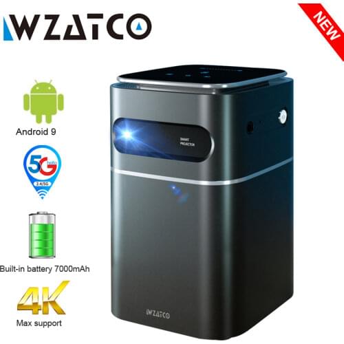WZATCO A8 DLP Portable Projector Smart Android 9.0 5G WiFi support 1080P Full HD 4K LED Beamer Mini Home Theater HD-in Proyector