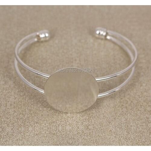 Blank Cuff Bangle Settings with Flat Circle Glue Pad tray Cameo Cabochons Base Open Bracelet Bangle DIY Findings Silver Plated