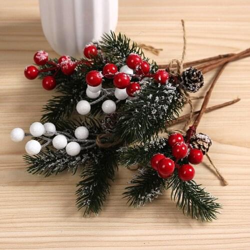 5pcs Artificial Flower Fake Snow Frost Pine Branch Cone Berry Holly DIY Xmas Tree Party Ornament Home Christmas Decoration Gift