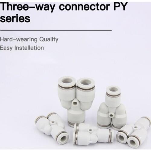 1PCS Y-type three-way threaded joint Pneumatic quick plug connector Tracheal quick insertion PY4 toPY16 Pneumatic Components