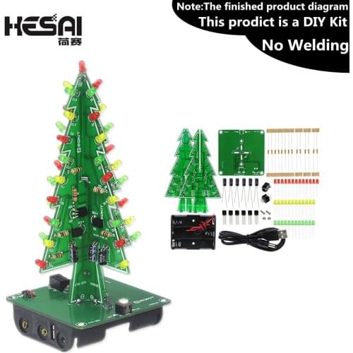 Three-Dimensional 3D Christmas Tree LED DIY Kit Red/Green/Yellow LED Flash Circuit Kit for school education lab