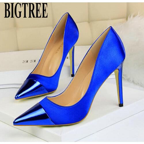 BIGTREE 2019 Fashion 10cm High Heels Women Valentine Blue Pumps Female Satin Stiletto Heel Tacones Fetish Silk Glitter Red Shoes