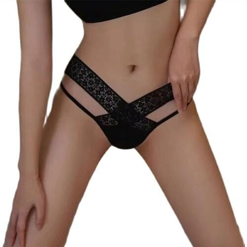 New Japanese sexy t-pants on bed hollowed out transparent triangles crossed lace low waist hot underwear womens thin style