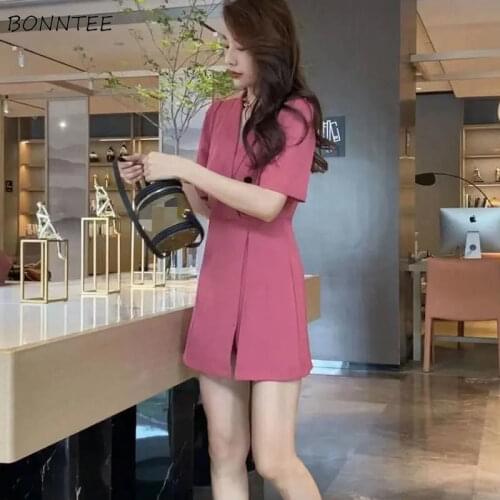 Short Sets Women Solid Side-slit Fashion All-match Office Streetwear 2 Piece Vintage French Style Plus Size Simple Female Button