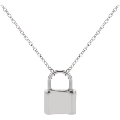 1pc Never Fade Stainless Steel Square Lock Pendant PadLock Pendant Necklace Brand Cable Chain Necklace For DIY Jewelry Making