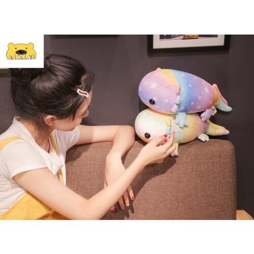 1 pcs Rainbow Dinosaur Fish Plush Toys Colorful plushie Stuffed animals big Salamander Toy Doll for Kids Soft Pilllows Gift