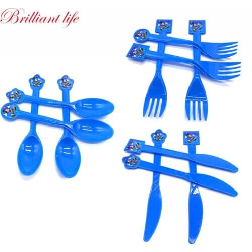 10pcs Disney Mickey Mouse Cartoon Plastic Knives Forks Spoons Festival Tableware Kids Birthday Party Supplies Decoration Supply