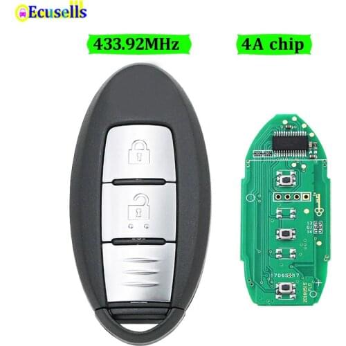 2 Buttons Car Smart Keyless Entry Remote Key fob 433.92MHz 4A Chip for NISSAN Qashqai X-Trail Pulsar