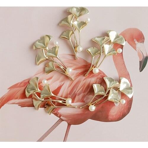 2 pcs Pearl Gingko Leaf Alloy Sewing Accessories Buttons For Clothing Scrapbooking Accessories Metal Buttons Hairpin-Decoration