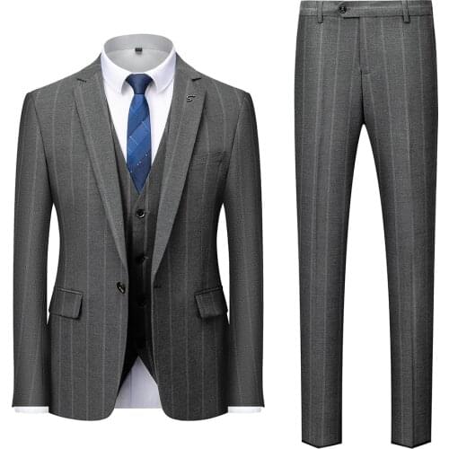 2020 Fashion Striped Mens Slim Suit Groom Wedding Dress Tuxedo Banquet Clubmen ( Jacket + Vest + Pants )