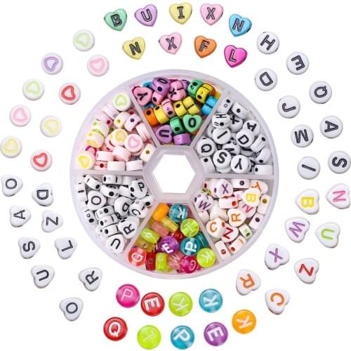 300pcs English Acrylic Letter Beads for Bracelet Heart Shape beaded jewelry making diy accessories Plastic Alphabet Beads boxes