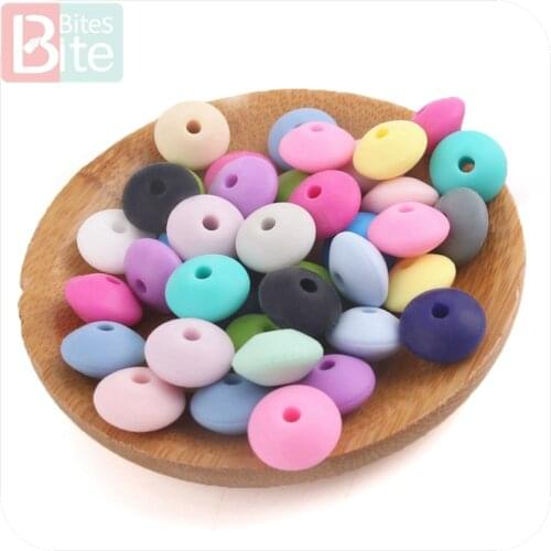Bite Bites 40pc 12mm Silicone Beads Abacus Lentils SoftBPA Free Food Grade Material DIY Crafts Baby Teeething Beads Baby Teether