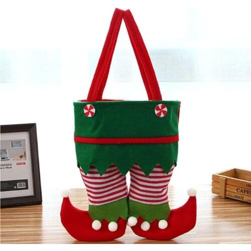 50pcs/lot Non Woven Fabric Christmas Elf Pants Stocking Candy Bag Kids X-mas Party Decoration Ornament Gift ZA5052