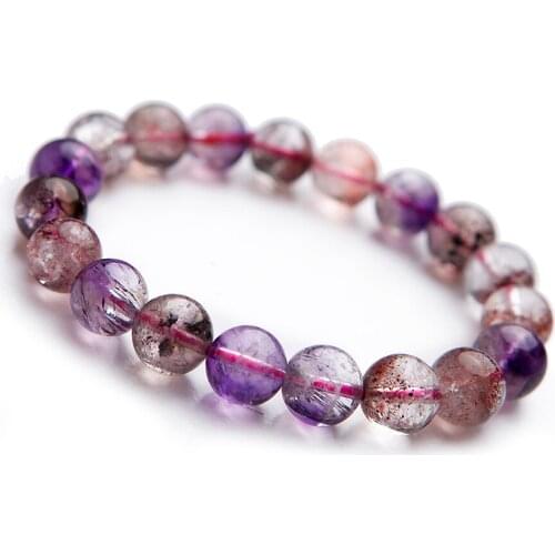 Natural Purple Rutilated Quartz Bracelets Women Lady 10mm Stretch Crystal Round Bead Natural Super Seven Melody Stone Bracelet