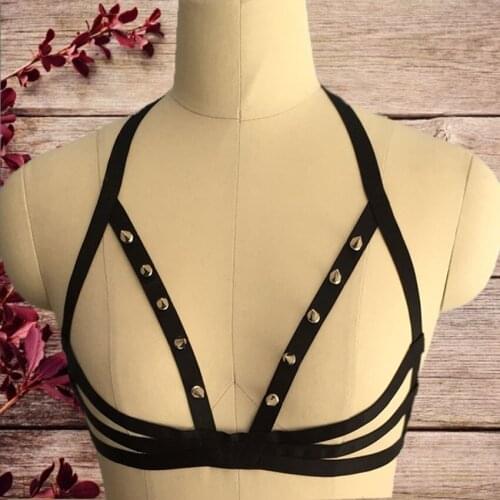 Halloween Black Women Harness cage bra cosplay Gothic Harajuku sexy lingeriestud punk body harness cage bra Rivet sexy lingerie