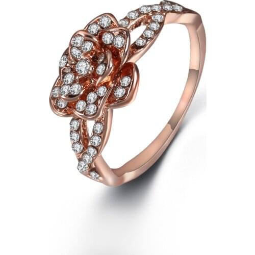 Elegant Female Dazzling Flower Ring Zircon Anniversary Jewelry High Quality Exquisite Crystal Wedding Engagement Fashion Ring