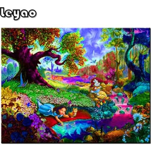 Wonderland Cute Cartoon Girl Full Square 5d Diy Diamond Painting Forest Landscape Picture Of Rhinestones Embroidery Home Decor