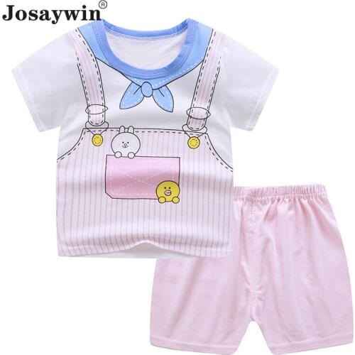 Summer Children Suits Kids Girls Boys Print Cartoon Cotton 2 Pieces Sets Short Sleeve Top+Shorts Newborn Baby Clothes Sets