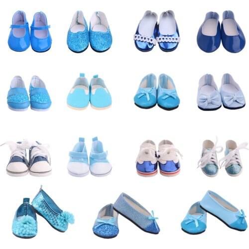 Doll Blue Flower Sneaker Dance Shoes Fit 18 Inch American Doll&43cm Baby New Born Doll Clothes Accessories,Girls Toys DIY