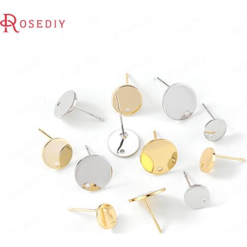 35231)10PCS 12MM 24K Gold Color Brass Round Stud Earrings High Quality Diy Jewelry Findings Accessories