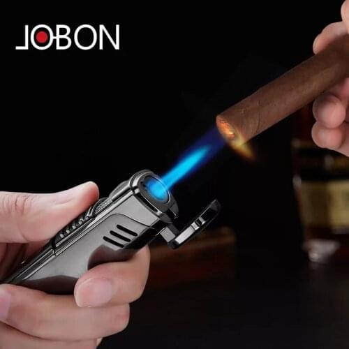 Jobon Metal Torch Jet Gas Lighter Turbo Butane Windproof Turbine Lighters with Cigar Cutting Cigarette Accessories Mens Gift