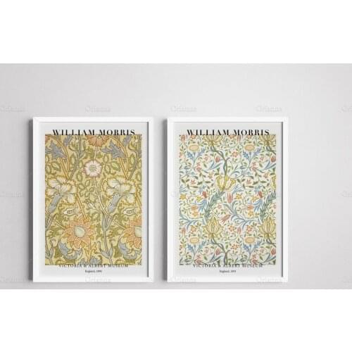William Morris Set of 2 Print, Floral Motif, Botanical Print, Flower Printable Exhibition Poster, Vintage Wall Art Canvas Print