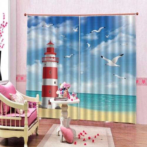 Natural Scenery Seaside landscape Printed Blackout Curtains for Living room bedroom Drapes Decor 2 Panels Grommet top