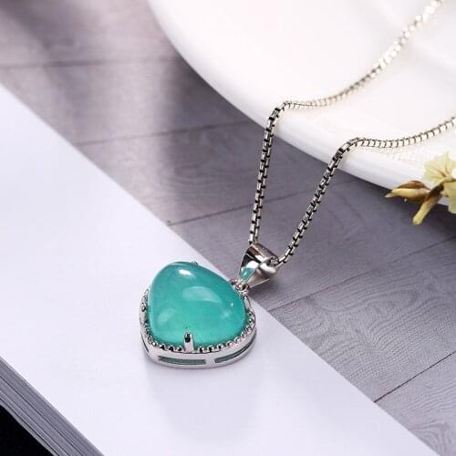 Real 2018 New S925 pure silver amazonite Mosaic heart-shaped pendant chain hanging drop wholesale high-grade joker clavicle