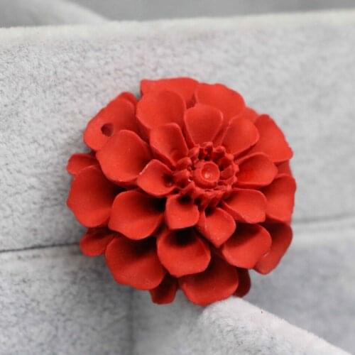New arrival exquisite flower pendant synthetic red cinnabar stone women fit diy chain necklaces accessories jewelry 33mm B1538
