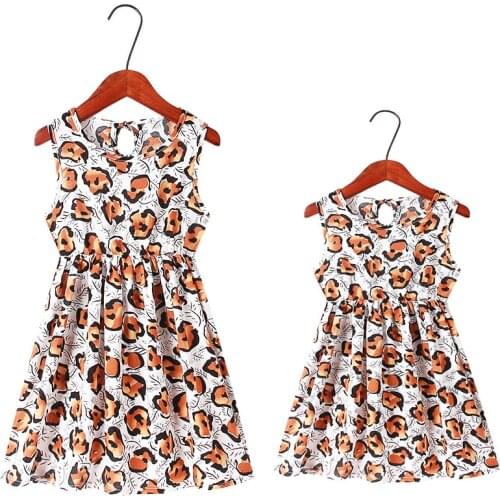 Wild Leopard Print Mommy and Daughter Matching Clothes Family Holiday Outfits Mother Girls Dresses 100% Pure Cotton Sleeveless
