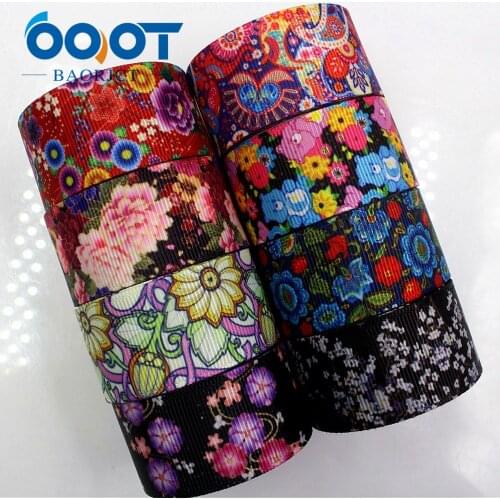 OOOT BAORJCT 1712085 25 mm 10 yard Flower Ribbons Thermal transfer Printed grosgrain Wedding Accessories DIY handmade material