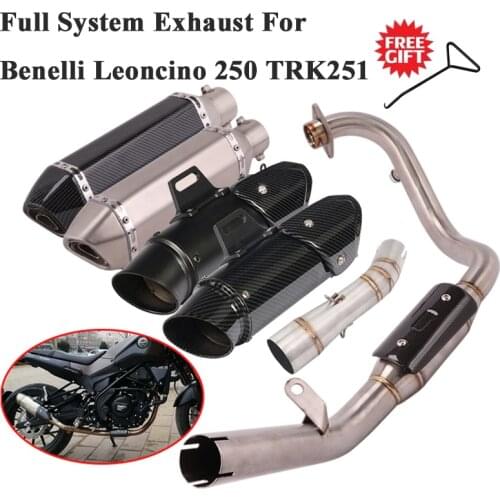 Motorcycle Full Exhaust System Escape For Benelli Leoncino 250 TRK251 Front Header Mid Link Pipe Muffler 51mm DB Killer Slip On