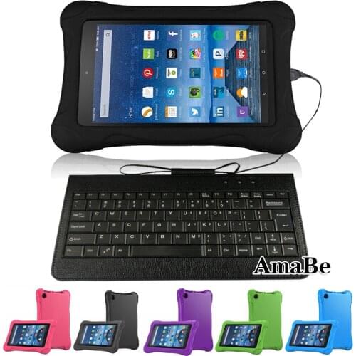 Shockproof Case Cover for Amazon Kindle Fire 7 (5th/7th/9th) Thick Foam EVA Back Cover 7 Inch Tablet Sleeve Case+Wired Keyboard