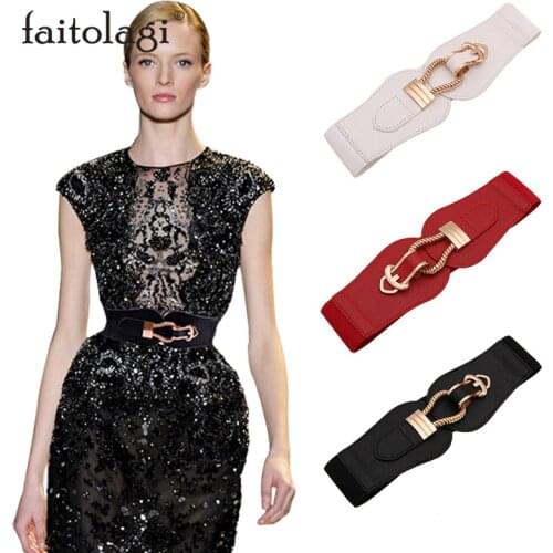 Elastic Belts For Women Wide Leather Coat Dress Waist Belts Black White Red Female Corset Belts cinturones para mujer 63cm*6cm