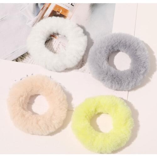 Candy Color Faux Fur Scrunchies Fluffy Seamless Women Hair Rope Rubber Band Plush Hair Ring Ponytail Girls Hair Accessories