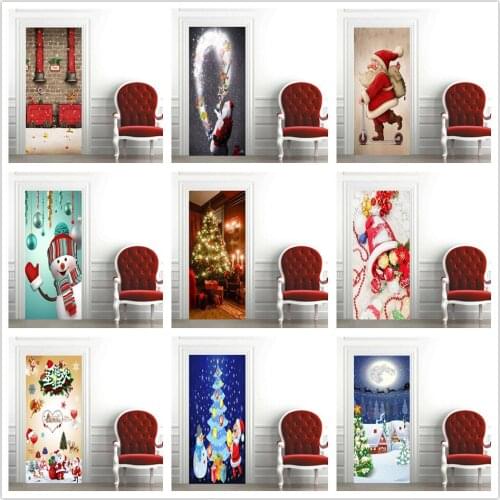 Christmas Decoration Door Sticker Self-adhesive Waterproof Wallpaper Festival Decor Santa Christmas tree poster DIY deur sticker