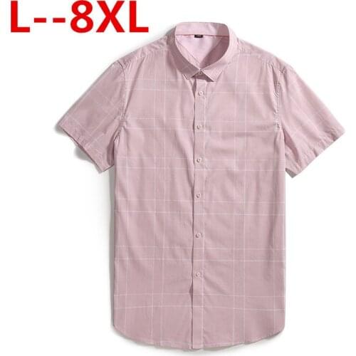 Big 8XL 6XL 5XL Men Classic Plaid Business Shirt Summer Short Sleeve Dress Shirts Mens Turn-Down Collar Casual Shirt Plus Size