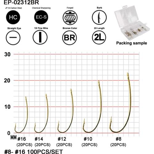 Eupheng Dry Fly Fishing Hook Bronze Color Flies Hooks Fishing Stone Flies Caddis And Hopper Flies EP-TMC2312 100pcs