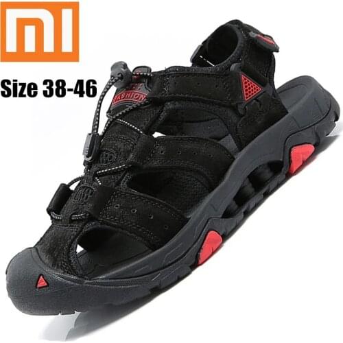 Xiaomi Mens Sandals Men Genuine Leather Rubber Men Shoes Casual Big Size Gladiator Sandals Men Casual Shoes Beach Soft Bottom