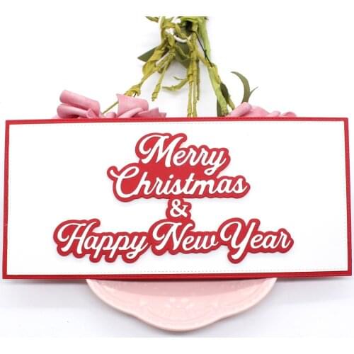 Merry Christmas and Happy New Year Slimline Cutting Dies Stencils for DIY Scrapbooking Decorative Embossing Paper Card