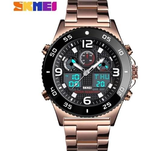 SKMEI 1538 Fashion Sport Watch Double Strap Design Quartz Analog Digital Wristwatches for Men Waterproof Stopwatch Relogios