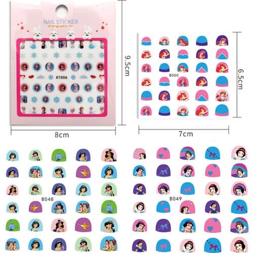 3D Cartoon Nail Stickers Decorations Disney Jasmine Snow White Mermaid Ariel Princess Anime Childrens Cartoon DIY Art Decals