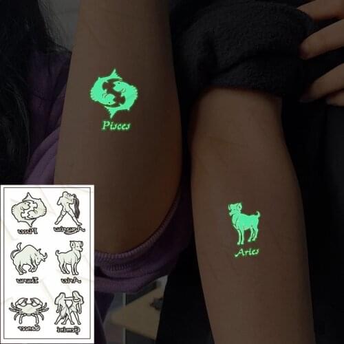 Luminous Tattoo Sticker Pisces Gemini Taurus Aries Scorpio Waterproof Temporary The Body Art Party Tattoo Stickers