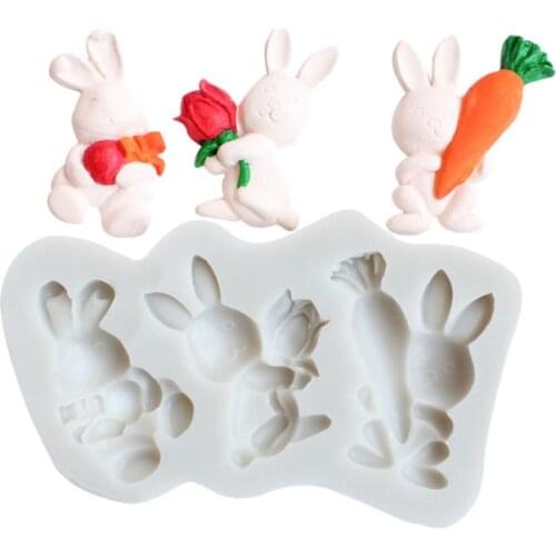 Three Lovely Rabbit Fondant silicone mold Sugar Craft Tools Chocolate Cake Moulds Bake Ware