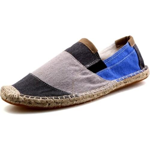 Spring Autumn Korean Style Men Canvas Casual Fisherman Shoes Summer Male Colors Block Slip-On Straw Lazy Shoes Flats 20200311